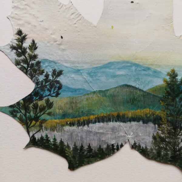 originalkonst lövmålning lövkonst torkadelöv konstnär susanna lind skog tallar utsikt kalhygge naturmotiv oneofakind wabisabi